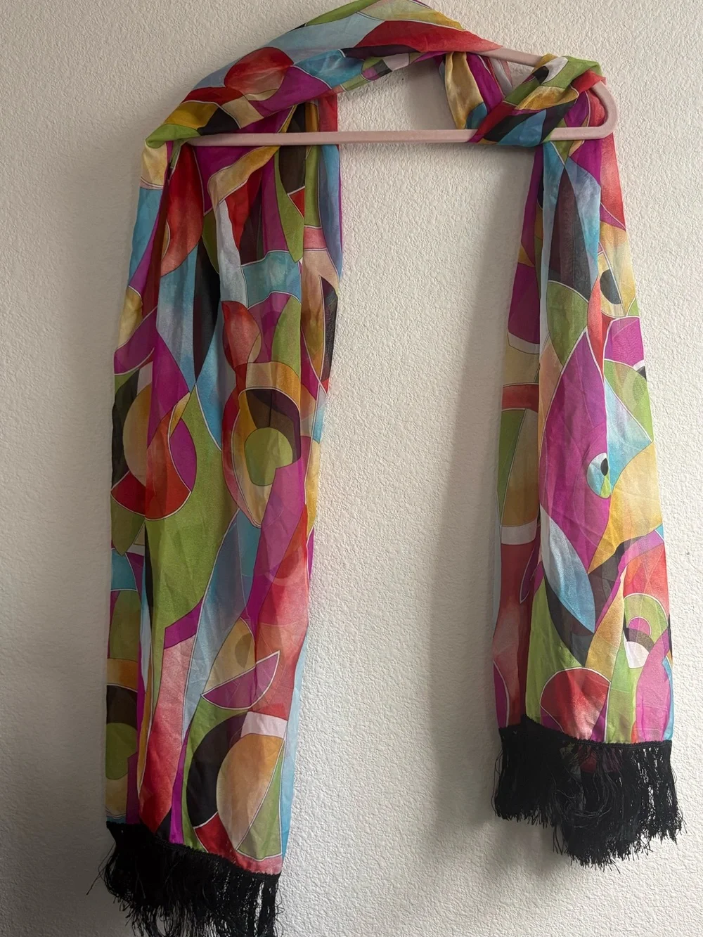 Multicolor Geometric Fringe Scarf - Lightweight Women's Wrap